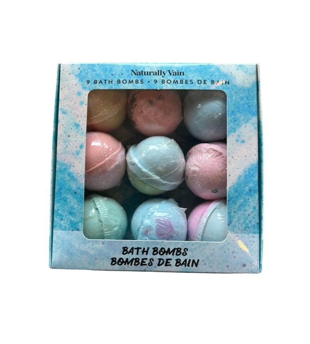 Naturally Vain 9 Pack Bath Bomb Set 2 Pounds of Bath Bombs 4.5oz Each Vegan